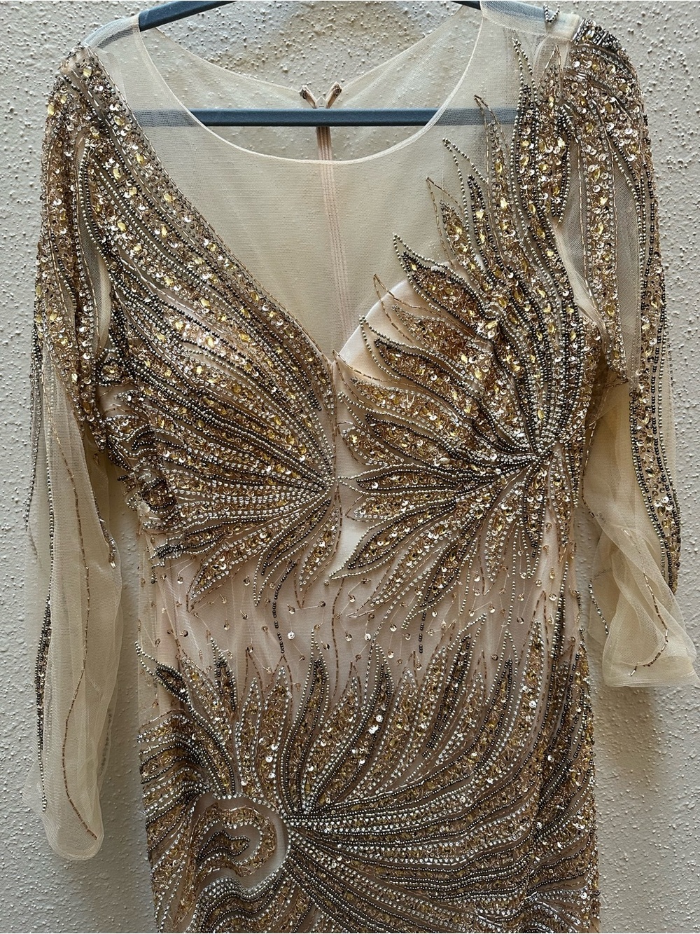 Amelia Couture Ivory/Gold Sheer Beaded Tulle Formal Gown Long Maxi Dress Sz 14 - Picture 3 of 9